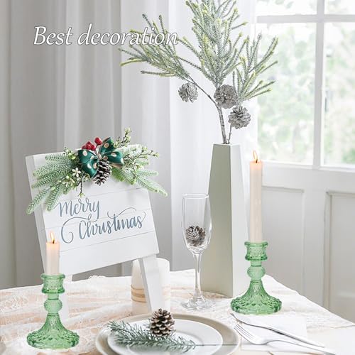 Glass Candlestick Holders Set of 2，Taper Candle Holders Fit 0.8 Inch Candles, Crystal Decorative Candle Stand Centerpiece for Table Wedding Dinning Party 4 Inch Tall (Green) - color: Green