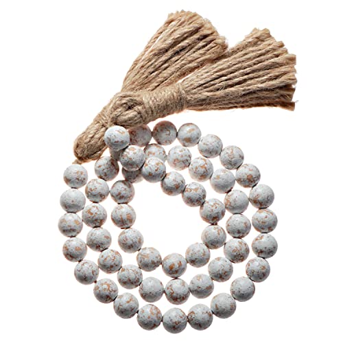 Farmhouse Wood Bead Garland Home Decor, Natural Wooden Garland for Tiered Tray, Decorative Tassel for Tier Tray, Rustic Beads Centerpiece Boho Table Decor, Beaded Accent White Washed - color: Whitewashed
