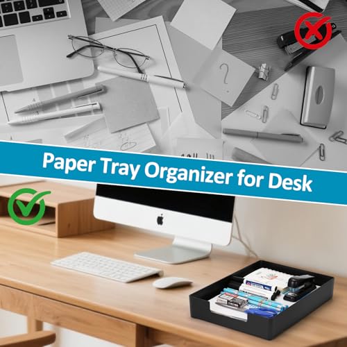 Letter Tray, Desk Organizer Tray, A4 Plastic Paper Tray Organizer for Desk, Stackable Rectangular Inbox Mail File Holder, Drawer Organizer for Desk Accessories Office School Home Supplies (Black) - color: Black-1 Pack