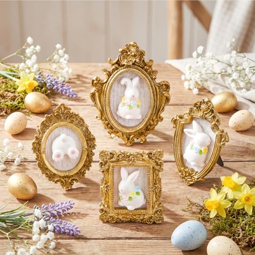 Wesiti 4 Pcs Easter Bunny Decorations 3D Ceramic Bunny Figurine with Vintage Resin Framed Small Easter Figurines Sculptures Mini Rabbits Sculpture Statue Spring Wall Art for Living Room Home Bedroom - style: Easter Bunny