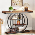 Tribesigns 41.3" Console Table, Industrial 4-Tier Sofa Table Entryway Table with Circle Base, Narrow Wood Accent Tables with Storage Shelves for Living Room, Hallway, Foyer, Rustic Brown - color: Rustic Brown