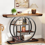Tribesigns 41.3" Console Table, Industrial 4-Tier Sofa Table Entryway Table with Circle Base, Narrow Wood Accent Tables with Storage Shelves for Living Room, Hallway, Foyer, Rustic Brown - color: Rustic Brown