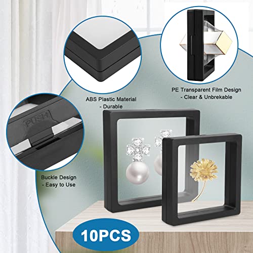 Linkstyle 10PCS 3D Floating Frame Display Stand, Transparent PE Floating Display Case, Challenge Coins Specimen Medallions Jewelry Storage Box Suspension Frame - size: 4.3x4.3in, 3.5x3.5in