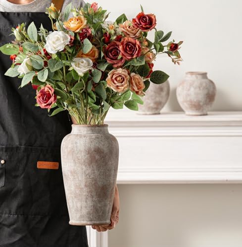 Ceramic Rustic Vase, Large Flower Vase Tall Farmhouse Decorative Vase Floral Pottery Vases for Home Decor Table Living Room Entryway Mantel Bedroom Bathroom Kitchen - 11 Inch Rustic - color: 11"h - Rustic