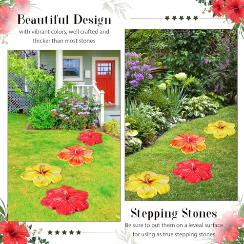 Cinnvoice 3 Pack Garden Stepping Stone Outdoor, Decorative Dimensional Resin Stepping Stones for Patio Pathway Landscaping Walkway Sculpture Yard Backyard Lawn(Hibiscus,10 Inches) - size: 10 Inches, style: Hibiscus