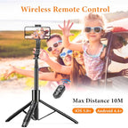 62" Aluminum Alloy Selfie Stick Phone Tripod with Wireless Remote Compatible with iPhone 17 16 15 14 13 pro Xs Max Xr X, Android/Samsung Smartphone Expandable for Travel Selfies Video Recording Vlog - style: Black(61 inch)