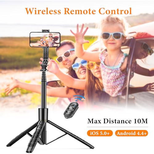 62" Aluminum Alloy Selfie Stick Phone Tripod with Wireless Remote Compatible with iPhone 17 16 15 14 13 pro Xs Max Xr X, Android/Samsung Smartphone Expandable for Travel Selfies Video Recording Vlog - style: Black(61 inch)