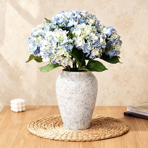 6” Tall Ceramic Vase for Home Decor, Heavyweight Speckled Ceramic Flower Vase for Farmhouse Centerpieces, Modern Table Mantel Shelf Decor, Perfect for Fresh or Artificial Flowers (Blue) - color: Blue