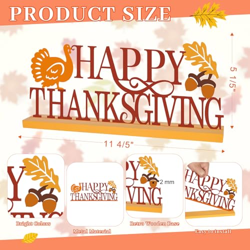 COCHIE Metal Happy Thanksgiving Sign, Fall Leaves Turkey Table Centerpieces Decorations for Home, Office, Shelf, Mantel, Indoor, Traditional Party Supplies Decor (Thanksgiving) - style: Thanksgiving