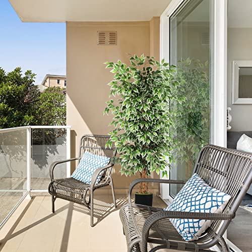 GTIDEA 6ft Artificial Tree Ficus, Tall Faux Trees Indoor with Natural Trunk and Fake Silk Tree Fake Plants for Home Spring Decor Living Room Outdoor Balcony House Office (Included Dried Moss) - color: 6ft Ficus Tree