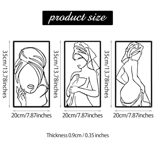 CHENGU 3 Pieces Metal Minimalist Abstract Woman Wall Art Line Drawing Wall Art Decor Single Line Female Home Hanging for Kitchen Bathroom Living Room - style: Pretty Style