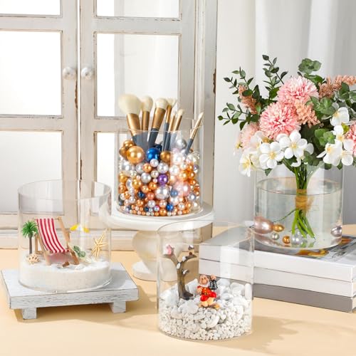 Qunclay 4 Pcs Acrylic Flower Vase Plastic Cylinder Vase for Centerpiece Decorative Clear Acrylic Cylinder Containers Break Resistant Round for Home Party Table Deco(6 x 6 Inch) - size: 6 x 6 Inch