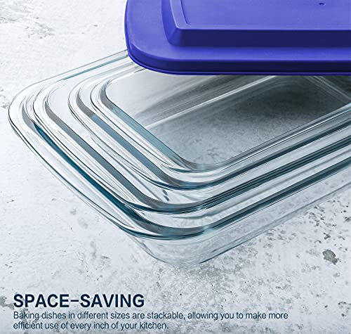 8-Piece Glass Baking Dish Set with Plastic lids,Rectangular Glass Bakeware Set with Lids, Baking Pans for Lasagna, Leftovers, Cooking, Kitchen, Freezer-to-Oven and Dishwasher, Blue - color: Navy blue