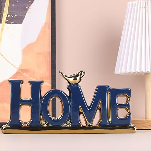 Love Sign Decoration,Blue and Gold Love Signs for Home Decor Statue,Gold Bird Sculpture Personalized Love Decor,Gold Style Figurine Decorative Ornaments for Living Room,Bedroom,Desktop,Cabinets - color: Blue, style: Home