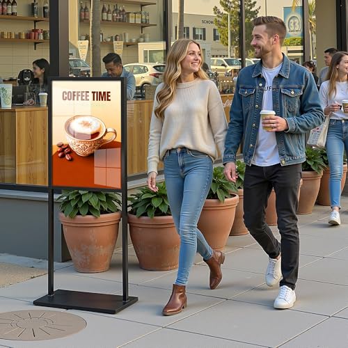 Sign Holder Floor Stand, Heavy Duty Pedestal 22×28 in Slide-In Double Sided Poster Banner Stand for Board Display (Black)