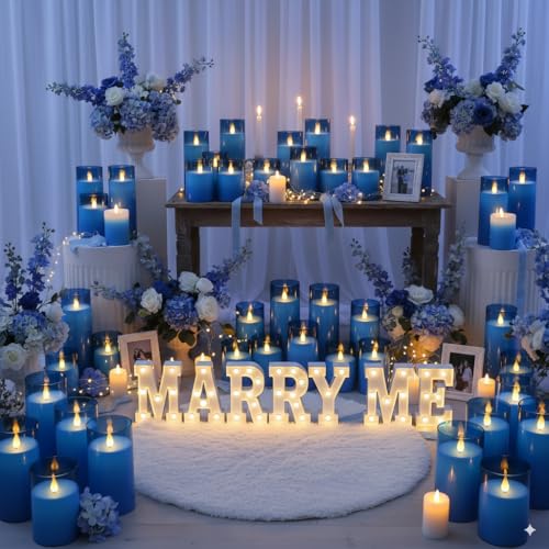 Homemory Blue Flickering Flameless Candles, Battery Operated Acrylic LED Pillar Candles with Remote Control and Timer, Blue Decor, Set of 5 - color: Blue