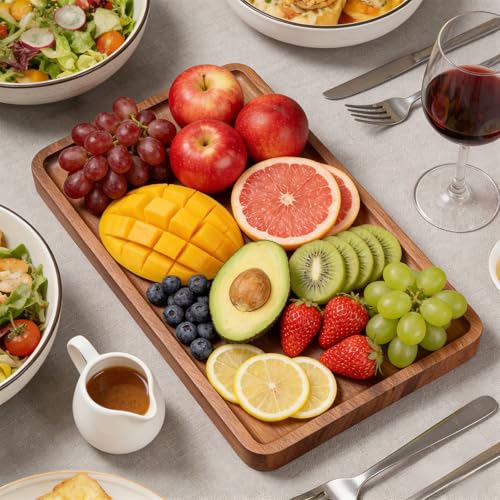 VERTORGAN Acacia Wood Serving Tray,15.8x9.8 Inch Decorative Trays Platter for Coffee Table,Living Room,Bar,Party,Mini Charcuterie Boards Cheese Board,Home Decor - style: 15.8*9.8in