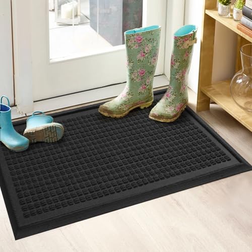 HIYARD Boot Tray for Entryway, Non-Slip Shoe Tray Drying Mat, Waterproof Boot Mat for Muddy Boots, Heavy Duty Shoe Storage Trays, Indoor/Outdoor Use, 16x30 inches, Black - color: Black, size: 16" x 30"