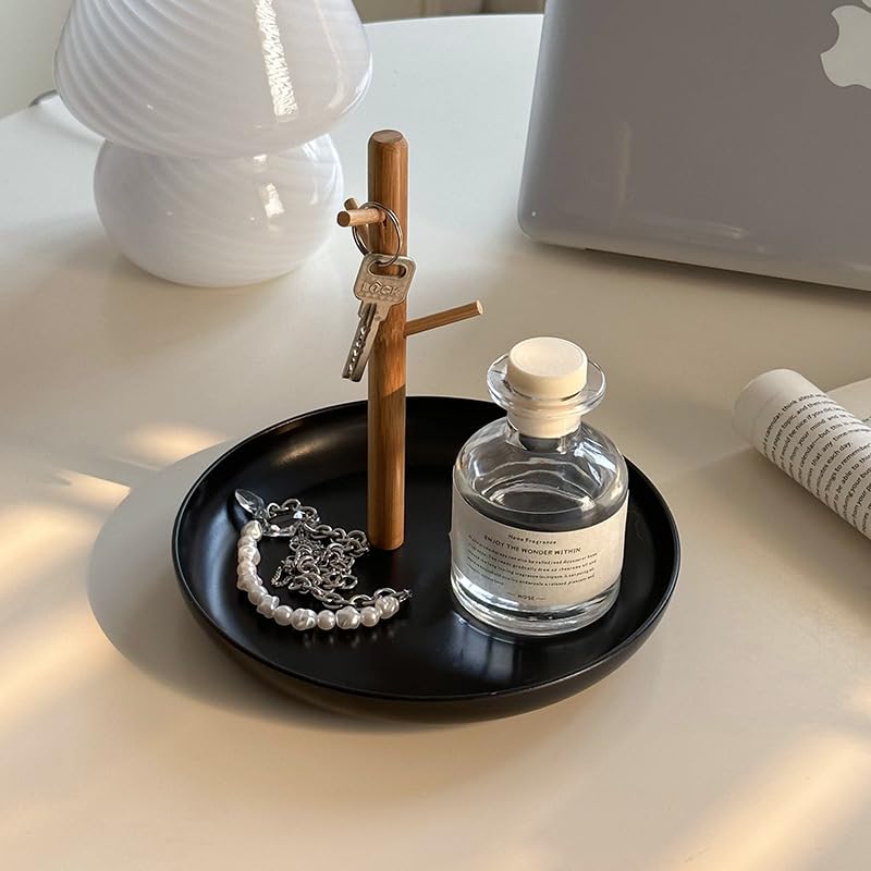 Shinpuru Key Tray & Key Bowl, Jewelry Tray with Wood 3-Tier Hanging Organizer - Multi-Functional Entryway Tray, Perfect for Bowl, Valet, Ring Holder, Jewelry Dish Organize (Black Round) - color: Black Round