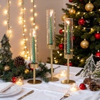 Ronasip Hurricane Candle Holders Set of 6, Matte Gold Metal Taper Candlestick Holders with Clear Glass Chimney Cylinder Tubes, Tall Candle Stands for Wedding, Christmas, Dining Table Centerpiece Decor