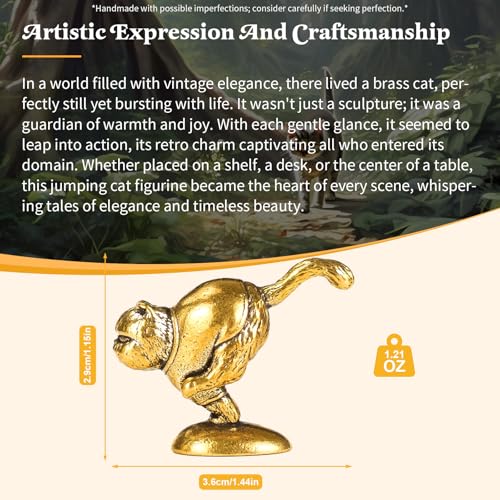 CHOVY Vintage Style Jumping Cat Figurine - 100% Solid Brass Retro Statue | Handcrafted Desk Ornament, Collectible Art Piece for Home & Office Decor | Unique Gift for Cat Lovers - style: Jumping cat