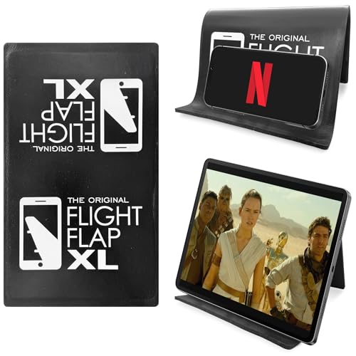 Flight Flap Airplane Tablet Holder, Flexible Cell Phone and Tablet Holder Extra Large 12x7”, Folding Cellphone Stand for Desk, Kindle, Bed, Airplane Gadgets Long Travel Essentials (Black) - color: Black, size: Extra Large