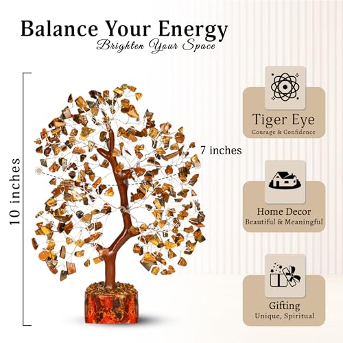 YATSKIA Tiger Eye Crystal Tree - Tree of Life - Tiger Eye Stone - Reiki Gifts - Gemstone Tree - Spiritual Decor - Crystal Decor - Chakra Decor - Metaphysical Gifts - Chakra Stones - Home Office Decor - color: Tiger Eye Silver Wire