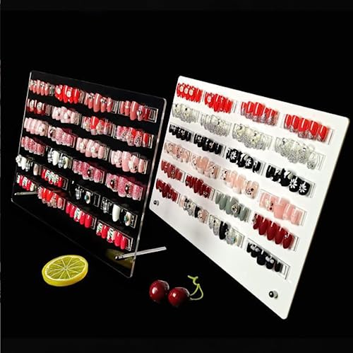 1Pcs White Acrylic Nail Art Display Holder, BetterJonny 50Pcs Nail Stand with 3M Double Sided Tape for Professional Salon False Nail Sample Display - color: white