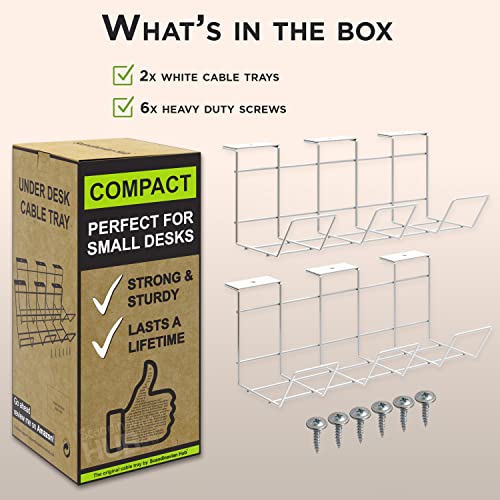 Compact Under Desk Cable Tray Organizer – Wire Management Set, White (2-Pack, 12") - color: White, size: 12in (2-Pack)
