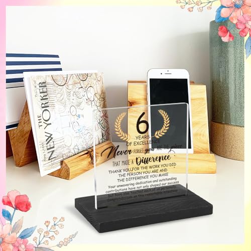 6 Years Work Anniversary Desk Decor Gifts for Employee, 6th Grade Promotion Gifts for Coworker,Modern Transparent Acrylic Desk Plaque with Inspirational Quotes, 10 x 10 x 1.5 cm,XXY106 - style: 6 Years Work Anniversary