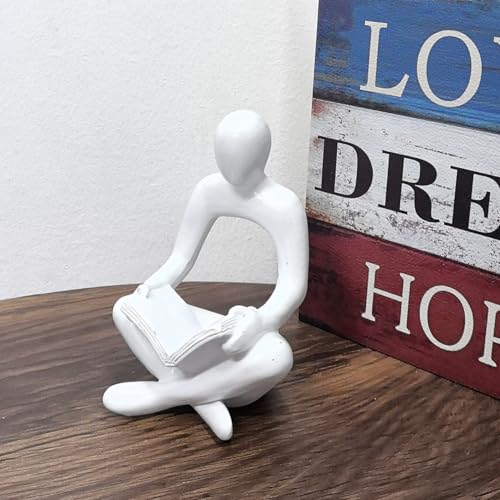 Abstract Sculpture Thinker Statue - Modern Aesthetic Home Decor for Living Room, Office Desk, Bookshelf Decor - Minimalist Art Figurine for Shelf Decorations - Gift Idea for Birthday (White Book) - color: White Book