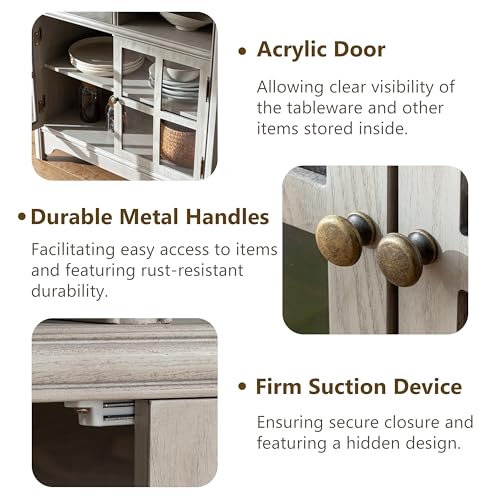 Buffet Cabinet with Storage, Solid Wood Sideboard Cabinet, TV Stands, Coffee Bar Station, Modern Farmhouse Console Table for Dining Room, Kitchen, Living Room, Entryway, Gray - color: Grey