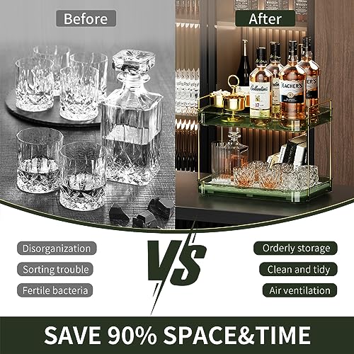 Seoneiro Whiskey Tray, Glass Cup Rack, Mug Holder, Coffee Cup Organizer, Bathroom Countertop Organizer with Drain Board Wine Glass Decorative, Food Tray, Kitchen Spice Rack - color: Dark Green-2