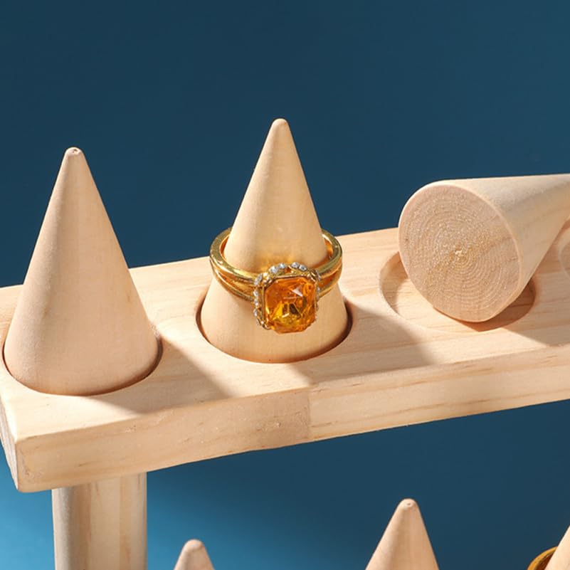 ABOOFAN Wooden Ring Display Stand Cone Shape Organizer for Jewelry Store and Home Use 8.46X5.90X5.70In Space Saving Ring Holder Rack
