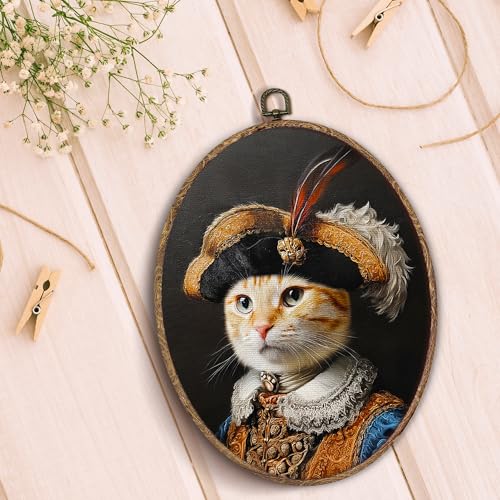 Hxlac Victorian Cat Oval Wall Art Framed, Vintage Cat Oval Wall Decor, Cottagecore Farm Animal Hanging Canvas Prints Wall Sculptures for Home Living Room Bedroom Decor, 8.5x11.5 Inch - color: oval cat