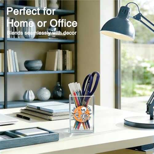 Dead Inside But Caffeinated Acrylic Organizer Pencil Pen Holder, Skeleton Coffee Acrylic Desk Organizer, Funny Office Gifts for Coffee-Addicted Coworker Boss, Dark Humor Gifts for Student - style: Dead Inside