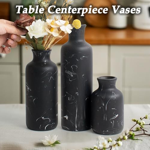 Resin 3 Piece Vase Set, Farmhouse Decor, Home Decorative Vase, Vases for Your Kitchen, Bedroom, Office, Living Room, Bathroom, & Shelf Centerpiece Table Decorations, Black Marble Look - color: Black Marble Look