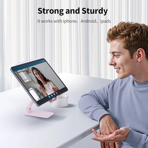 iWALK Magnetic Cell Phone Stand for Desk, Angle and Height Adjustable Mobile Phone Holder, Foldable Magnet Stand for iPhone 17 16 15 14 13 12 Pro Max and iPad, Cell Phone Holder for Samsung, Pink - color: Pink