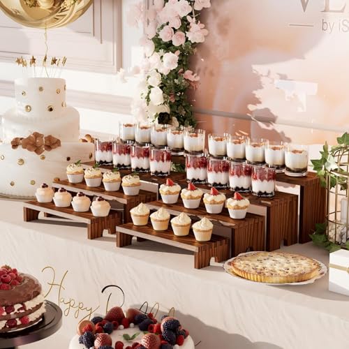 2 Set Wooden Tiered Risers Display Stands for Vendor Events,Stackable Wood Cupcake Display Stand,Farmhouse Decor Wood Dessert Table Display Set,Vendor Booth Display Items,Food Display Risers for Party - color: Dark Brown, size: 2 PACK