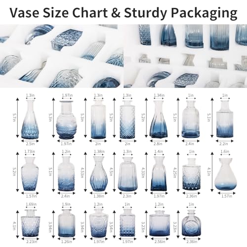 Blue Glass Bud Vases Set of 20,Small Flower Vases for Wedding Centerpieces,Bud Vases in Bulk Glass Vase for Table Decoration,Home Decor - color: Blue-20pcs