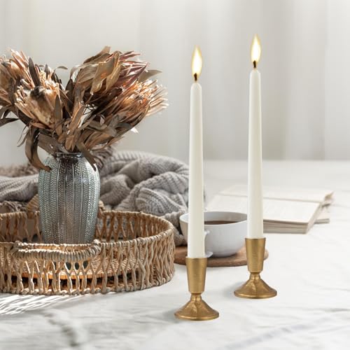 Set of 2 Handcrafted Antique Brass Iron Taper Candle Holders - Elegant Candlesticks for Weddings, Dining, and Parties, Timeless Décor Accent