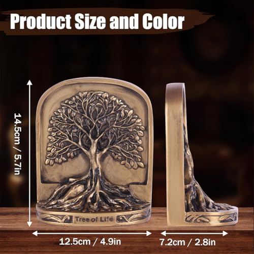 Resin Tree of Life Bookends Set, 2Pcs Decorative Non-Skid Book Ends for Heavy Books, Shelves, Bookcase or Desk - Antique Bronze Color Home Décor Gift, Library and Office Decor - color: Brown