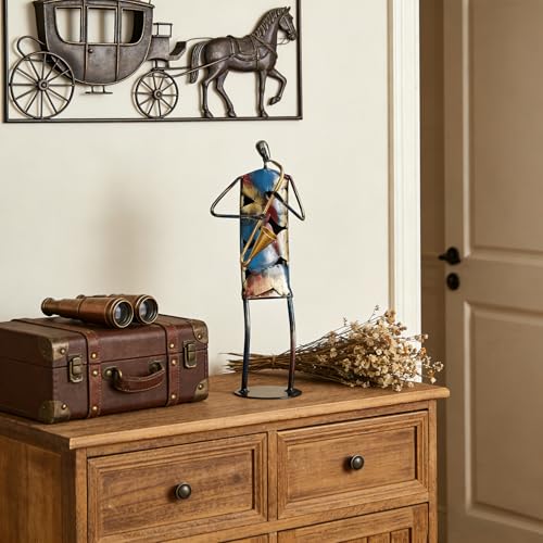 Modern Metal Musician Sculpture, Handmade Colorful Music Player Figurine, Abstract Iron Art Statue for Home Decor, Office Desk, Bookshelf, Living Room Decorations, Gift for Music Lovers (Saxophone) - color: Saxophone