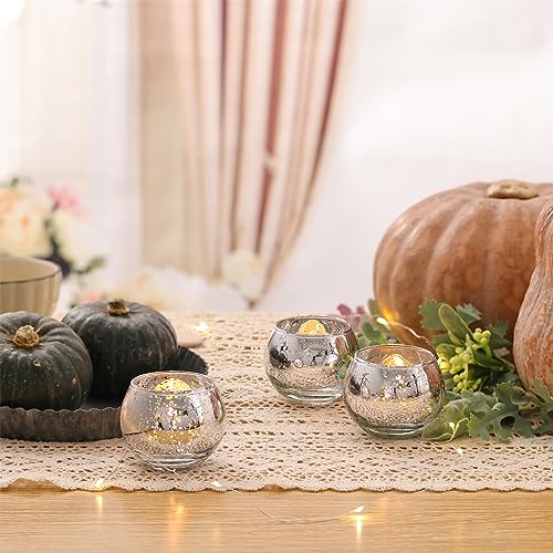 Volens Round Silver Votive Candle Holders, Mercury Glass Tealight Candle Holder Set of 12 - color: Silver