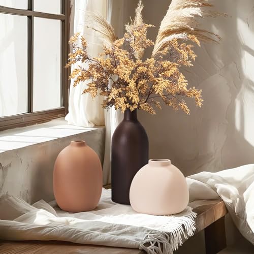 Neutral Ceramic Vase Set – 5 Matte Earth-Tone Vases for Japandi, Scandinavian, or Minimalist Home Decor, Table, Entryway, Shelf & Mantel Styling