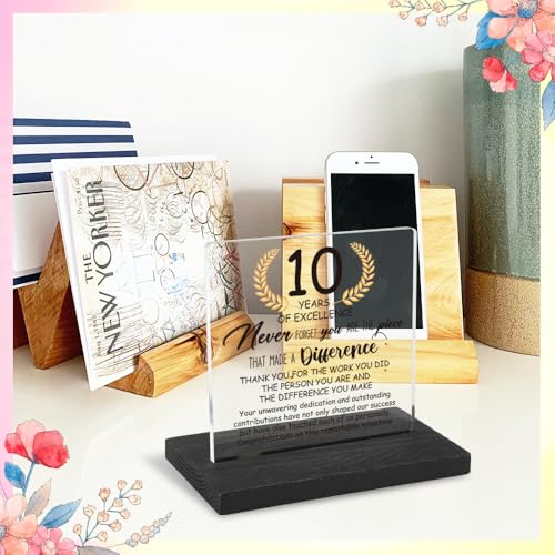 10 Years Work Anniversary Desk Decor Gifts for Employee, 10th Grade Promotion Gifts for Coworker,Modern Transparent Acrylic Desk Plaque with Inspirational Quotes, 10 x 10 x 1.5 cm,XXY108 - style: 10 Years Work Anniversar