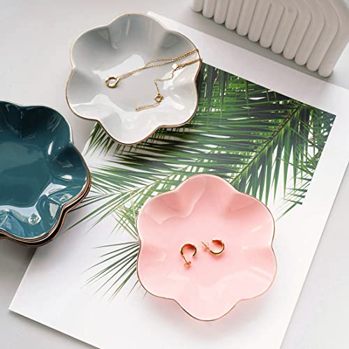 HANKOR 4.7 inch Small Ring Dish, Ceramic Jewelry Holder Tray, Pink Catch All Trinket Bowl for Keys Rings Earrings - color: Pink
