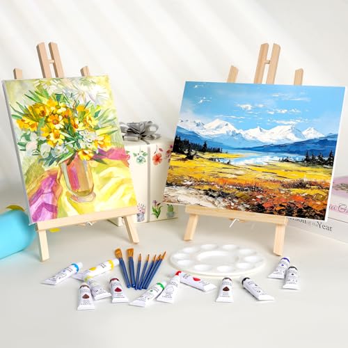 ESRICH 6 PCS 16 Inch Wood Easels, Tabletop Easel for Painting,Painting Party, Displaying Canvases, Kids Student Table School Desktop, Portable Canvas Photo Picture Sign Holder - style: 16"-6P