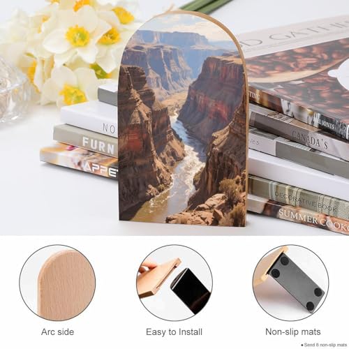 Personalized Wood Book Ends Metal Base Big Valley Landscape Printing Bookend Modern Heavy Duty Bookends for Home Or Office 1 Pair - color: Big Valley Landscape
