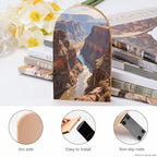 Personalized Wood Book Ends Metal Base Big Valley Landscape Printing Bookend Modern Heavy Duty Bookends for Home Or Office 1 Pair - color: Big Valley Landscape